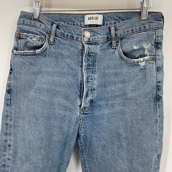 AGOLDE Nico High Rise Straight Leg Jeans Button Fly Distressed Raw Hem Size 28 - Picture 5 of 10